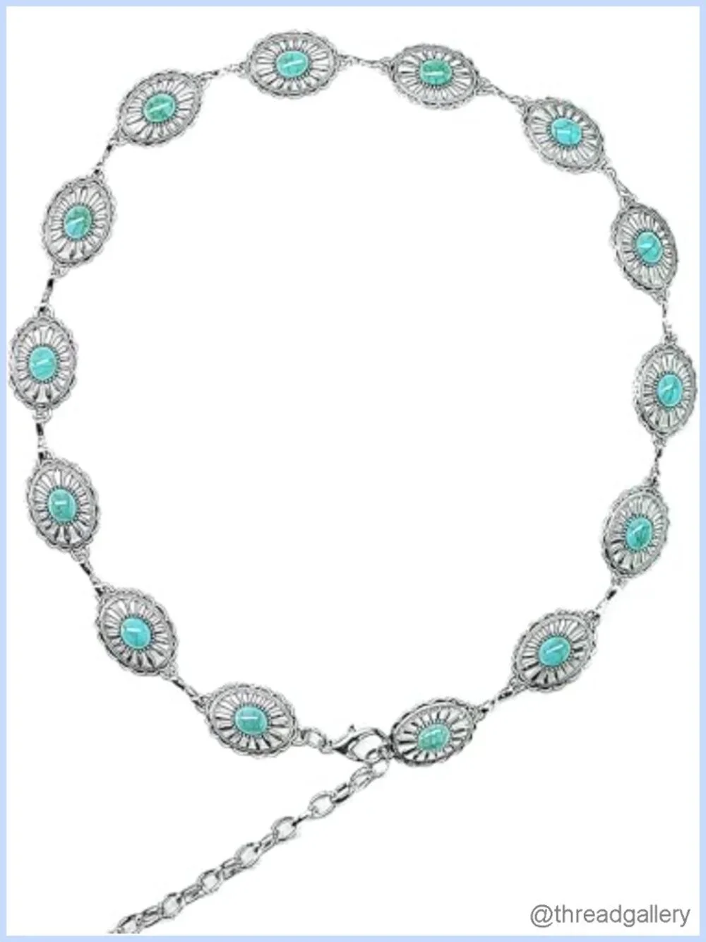 Concho Chain Belt Synthetic Turquoise Stones Western Cowgirl Waist Belt